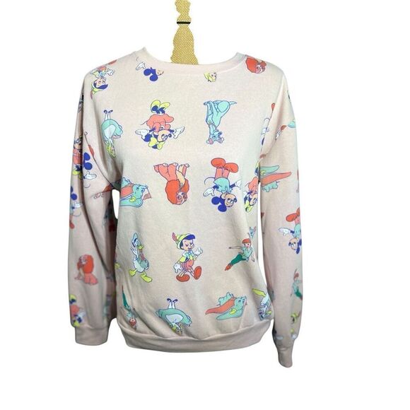 Disney Pink Crewneck Sweatshirt 100 Anniversary Size M Characters Knit All Over - Picture 3 of 6